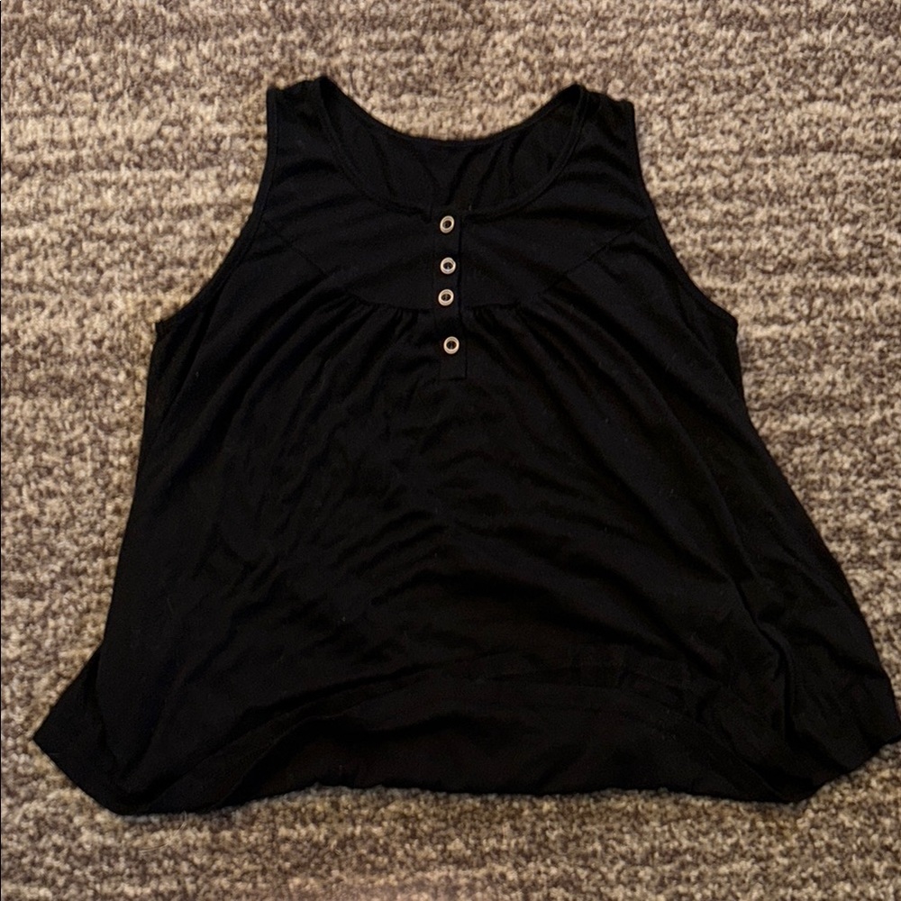 Black Relaxed Buttoned Tank Top